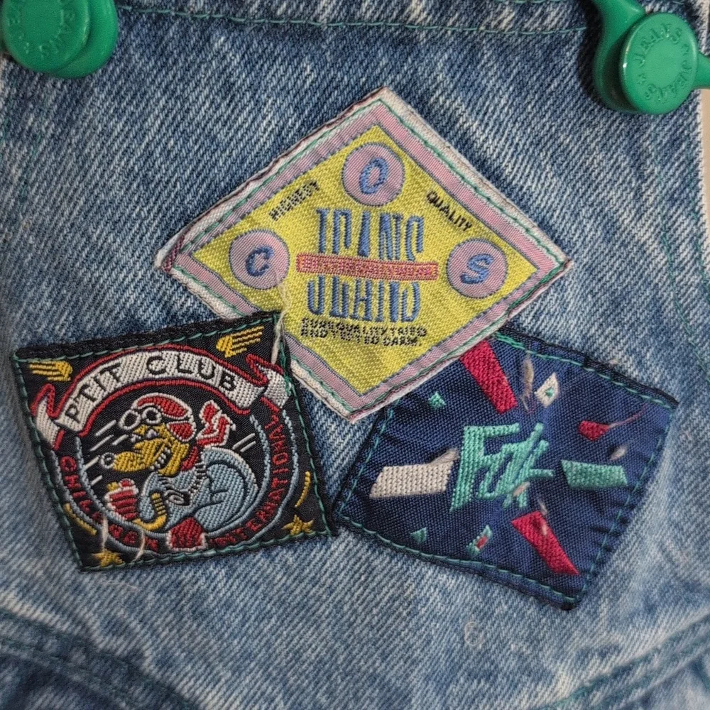 Vintage Denim Overalls With 4 colorful Patches - Picture 4 of 12